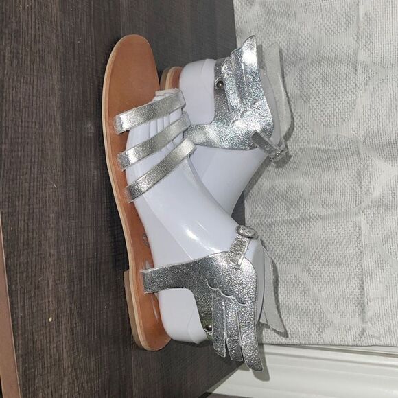 Anthropologie Wenona Rebels Ancient Greek sandals silver angel wing, size 10 - Picture 3 of 5
